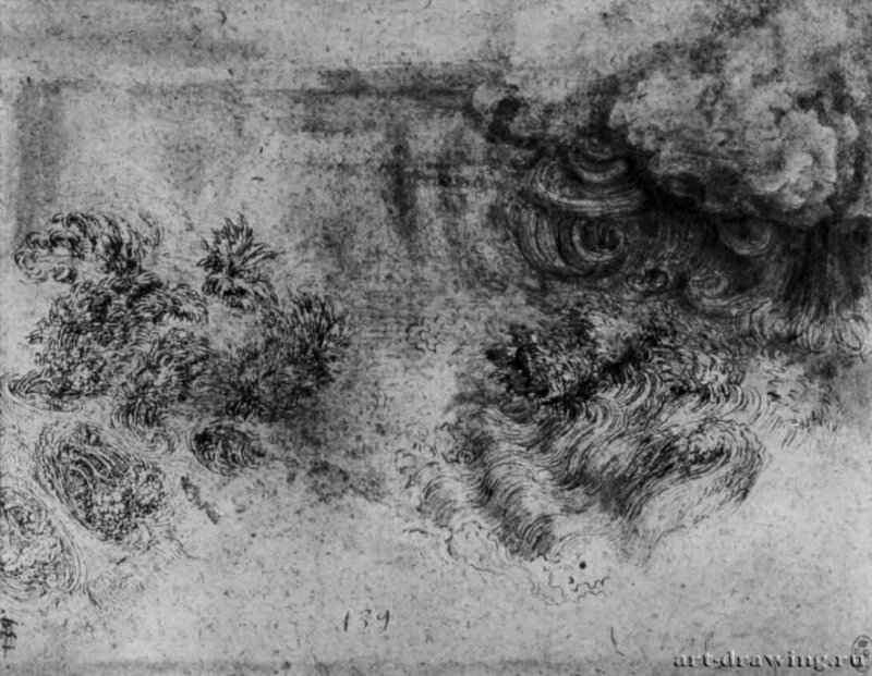Потоп. 1514-1516 - 143 х 183 мм. Перо, отмывка коричневым тоном, поверх наброска черным мелом, на бумаге. Виндзорский замок. Королевская библиотека.