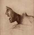 Этюд головы воина к "Битве при Ангиари". 1503 - 185 х 224 мм. Сангина на бумаге. Будапешт. Венгерский музей изобразительных искусств.