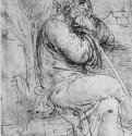 Сидящий старик, фигура в профиль. 1510 - 152 х 213 мм. Перо на бумаге. Виндзорский замок. Королевская библиотека.