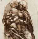 Мадонна с кошкой. 1480 - 132 х 96 мм. Перо коричневым тоном, отмывка, по рисунку стилом, на бумаге. Лондон. Британский музей, Отдел гравюры и рисунка.