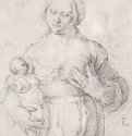 Мать, предлагающая грудь младенцу. 1525 - 210 х 171 мм. Черный мел на бумаге. Лондон. Британский музей, Отдел гравюры и рисунка. Нидерланды.