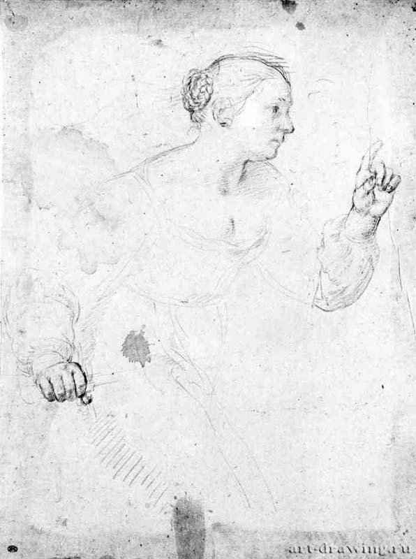 Женщина с мечом. 1640 - 314 х 238 мм Сангина на белой бумаге Париж Лувр, Кабинет рисунков Италия