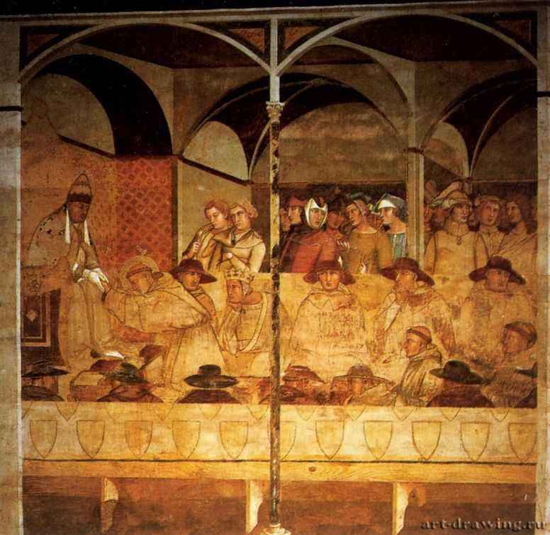 Св. Людовик Тулузский прощается с Бонифацием VIII - Фреска. Сиена. Сан Франческо.
