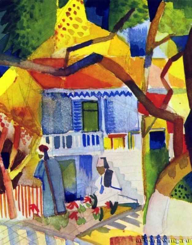 Внутренний двор усадьбы в Сен-Жермене - 191426,5 x 20,5 смАкварельЭкспрессионизмГерманияБонн. Музей искусствОбъединение художников "Синий всадник"