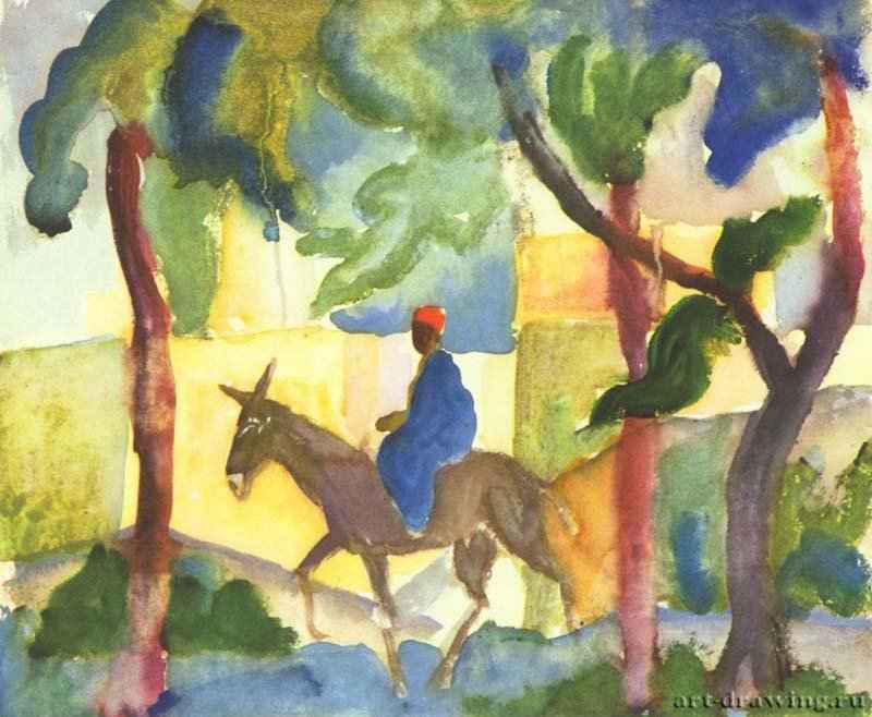 Всадник на ослике - 191428,5 x 24 смАкварельЭкспрессионизмГерманияОбъединение художников "Синий всадник"
