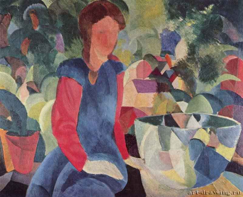 Девушка с аквариумом - 191480,5 x 100 смХолстЭкспрессионизмГерманияВупперталь. Городской музейОбъединение художников "Синий всадник"