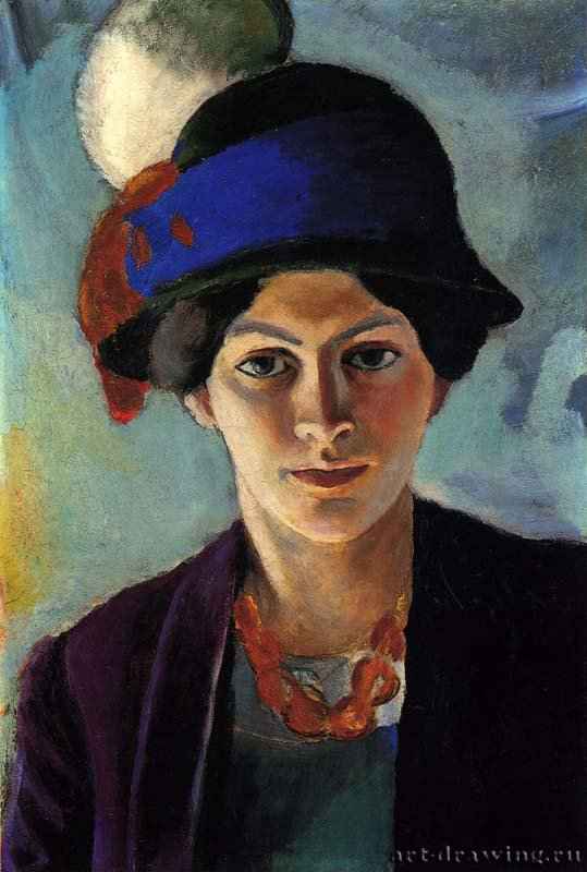 Портрет жены художника в шляпке - 190949,7 x 34 смХолст, маслоЭкспрессионизмГерманияМюнстер. Музей земли ВестфалияОбъединение художников "Синий всадник"