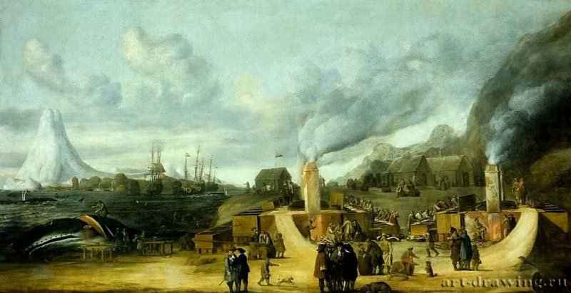 Фабрика по производству китового масла. 1639 - Холст, масло 108 x 205 Риксмузеум Амстердам