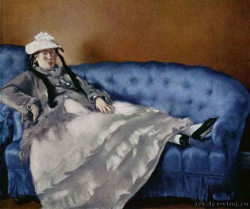 Портрет госпожи Мане на синей софе - 188050,1 x 61 смХолст, маслоИмпрессионизмФранцияПариж. Музей Орсэ
