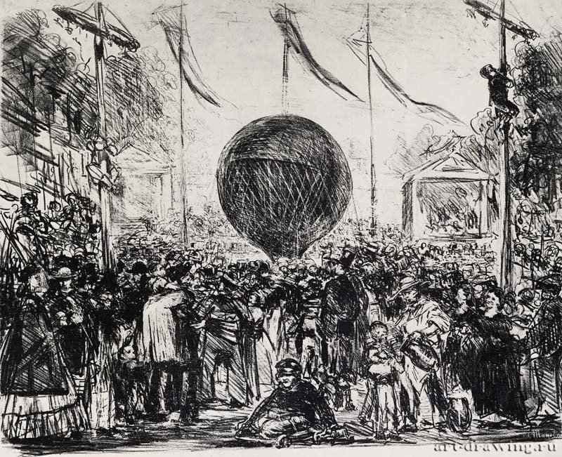 Воздушный шар. 1862 - 395 х 510 мм Литография Частное собрание Франция