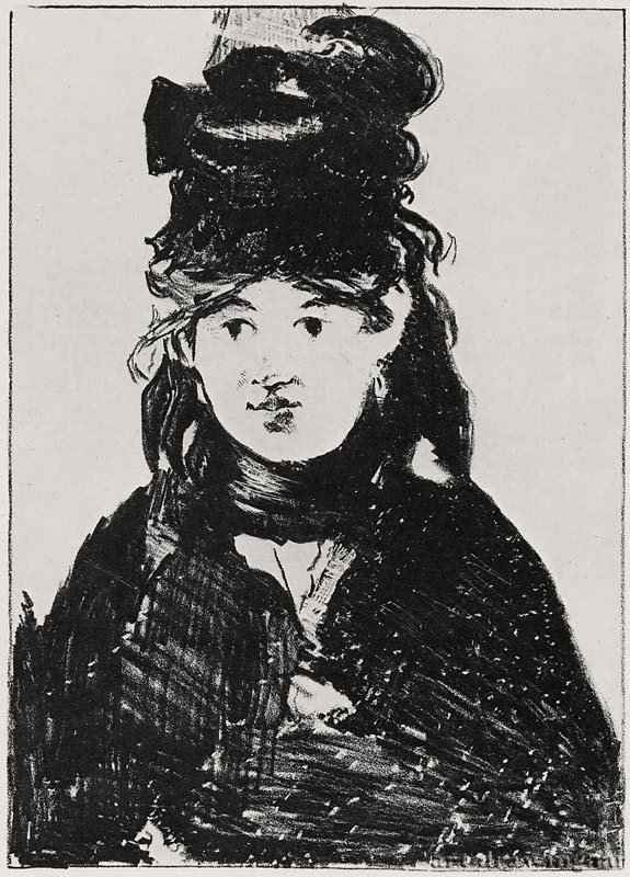 Портрет Берты Моризо. 1872 - 203 х 142 мм Литография Париж. Частное собрание Франция