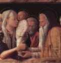 Сретение - 1465-146667 x 86 смХолст, темпераВозрождениеИталияБерлин. Картинная галереяВероятно, включает в себя автопортрет художника (справа) и портрет его жены Никколозы Беллини (слева)