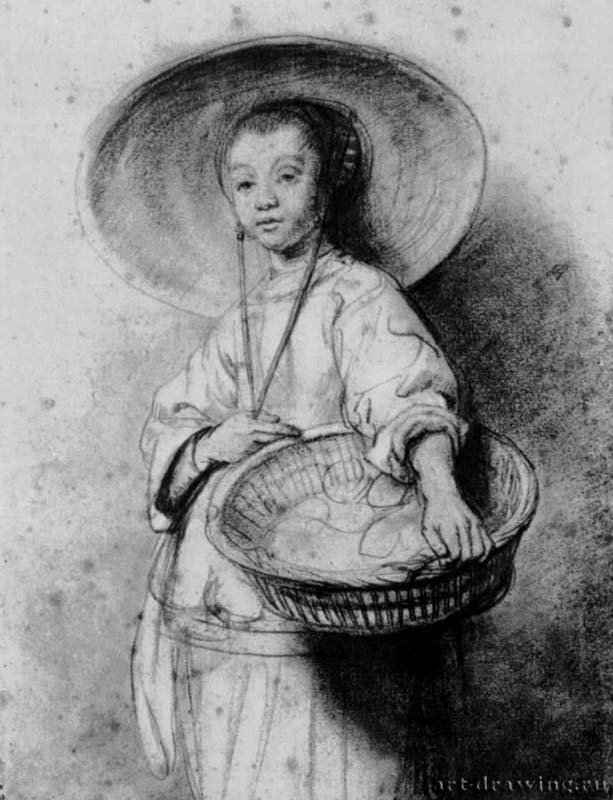 Девушка с корзиной. 1655 - 205 х 140 мм Сангина на бумаге Шантийи Музей Конде Голландия