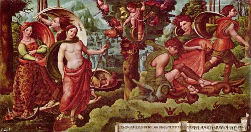 Аллегория. 1560 - Мастер из Альсиры. 44,5 x 77,5 см. Дубовая доска. Маньеризм. Испания. Будапешт. Венгерский музей изобразительных искусств.