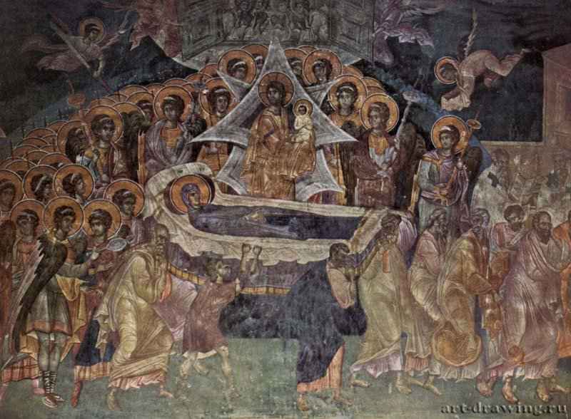 Фрески из церкви в Грачанице. Успение Марии. 1320 - Мастер из Грачаницы (II). Фреска. Византийское искусство. Сербия. Грачаница (Босния). Церковь. Сербская школа.
