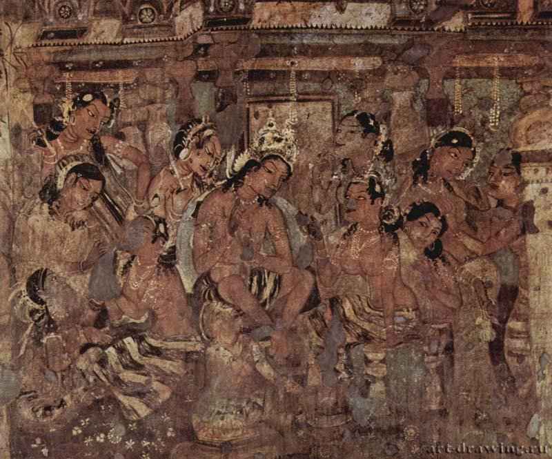Махаджанака Джатака. 7 век - Мастер Махаджанака Джатаки. Настенная роспись. Индия. Аджанта (Северный Декан, Индия). Пещерный храм.