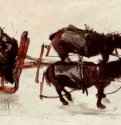 Запряженные парой сани, вид сверху, 1846 г. - Акварель на бумаге; 160 x 260 мм. Берлин. Гравюрный кабинет. Германия.