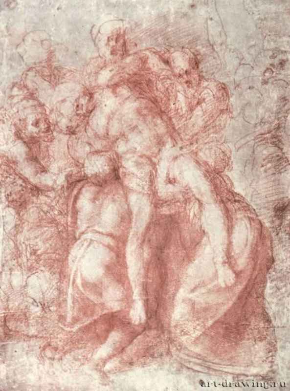 Снятие с креста. 1511-1520 - 375 х 280 мм. Сангина на выцветшей бумаге. Оксфорд. Музей Эшмолеан, Отдел гравюры и рисунка.