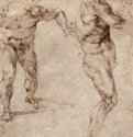 Два этюда мужских обнаженных фигур. 1504 - 268 х 196 мм. Перо бистром по наброску углем, на бумаге. Вена. Собрание графики Альбертина.