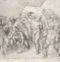 Христос изгоняет торгующих из храма. После 1550 - 178 х 372 мм. Черный мел на бумаге. Лондон. Британский музей, Отдел гравюры и рисунка.
