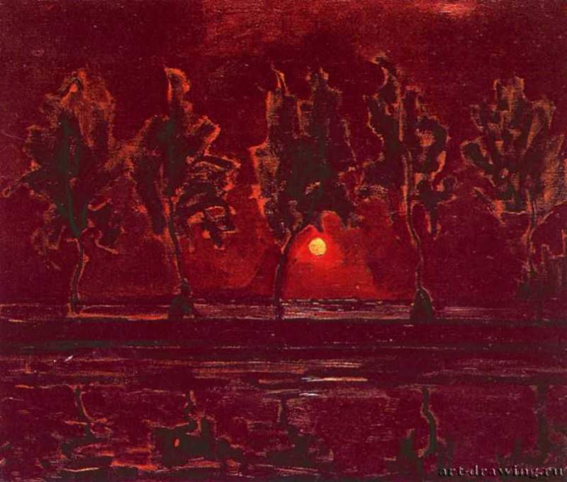 На прогулке: деревья под молодой луной, 1907 - 1908 г.