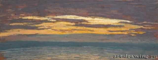 Вид моря на закате, 1862 г. - Пастель, бумага; 15,3 x 40 см. Музей изящных искусств. Бостон. Франция.