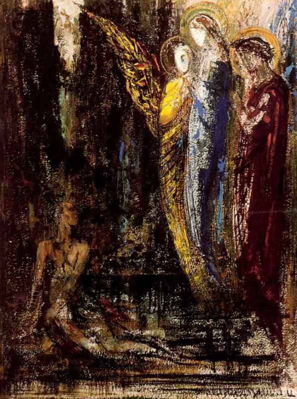Иов и ангелы, 1890 г. - Акварель; 30 x 23 см. Париж. Музей Гюстава Моро. Франция.