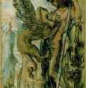 Эдип и сфинкс, 1861 г. - Акварель; 29 x 14,5 см. Париж. Музей Гюстава Моро. Франция.