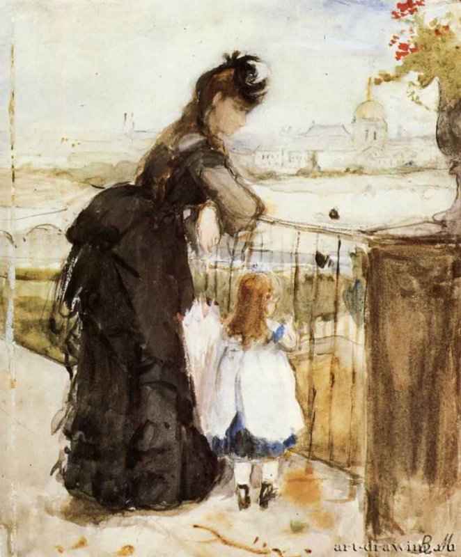 На балконе, 1872 г. - Бумага, карандаш, акварель. Чикаго. Художественный институт. Франция.