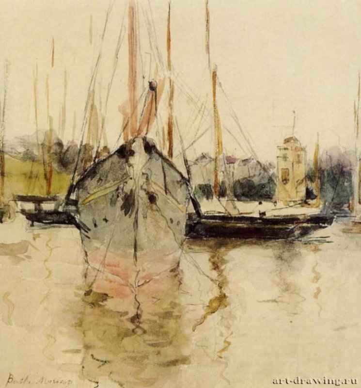 Лодки, устье р. Медины на о-ве Уайт, 1875 г. - Бумага, акварель. Гарвард. Художественный музей Фогг. Франция.
