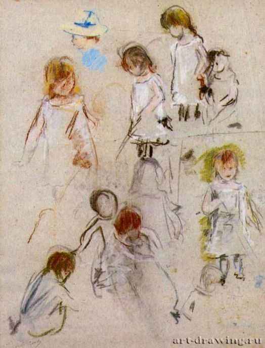 Наброски маленькой девочки, 1882 г. - Акварель. Частное собрание. Франция.
