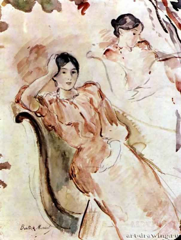 Портретные этюды Жанны Понтийон, 1893 г. - Акварель по рисунку карандашом, на белой бумаге; 290 x 220 мм. Гленко (Иллинойс). Собрание Пик. Франция.