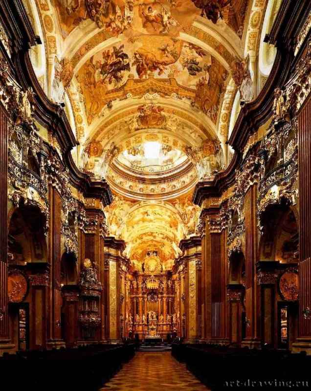 Церковь бенедиктинского монастырского комплекса. Интерьер. 1702-1738 - Мельк. Австрия. Совместно с Йозефом Мунггенастом.