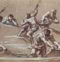 Рыбак. 1700 - 140 х 420 мм Кисть коричневым тоном и белилами по рисунку черным карандашом, на серо-зеленой бумаге. Берлин. Гравюрный кабинет. Италия.