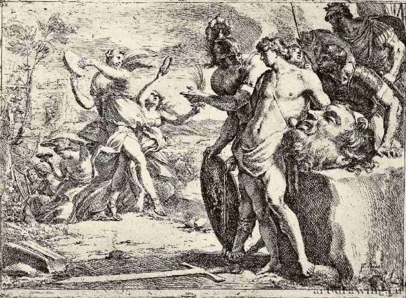 Давид с головой Голиафа. 1615-1630 - Перрье, Франсуа. 186 х 257 мм. Офорт. Вена. Собрание графики Альбертина. Франция.