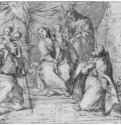 Мадонна со святыми Христофором, Иосифом и Клавдием. 1630-1650 - 222 x 160 мм. Перо и кисть коричневым тоном, подсветка белым, на голубойбумаге. Франкфурт. Художественный институт Штеделя, Гравюрный кабинет. Франция.