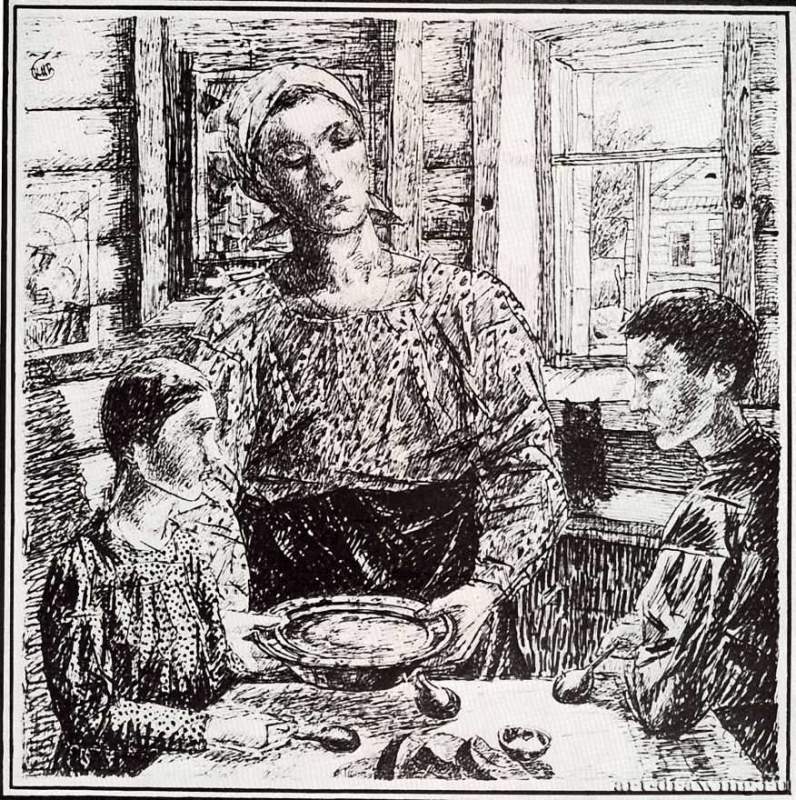 Мать, 1920 г. - Бумага, тушь; 30,8 x 63,5 см. Россия.