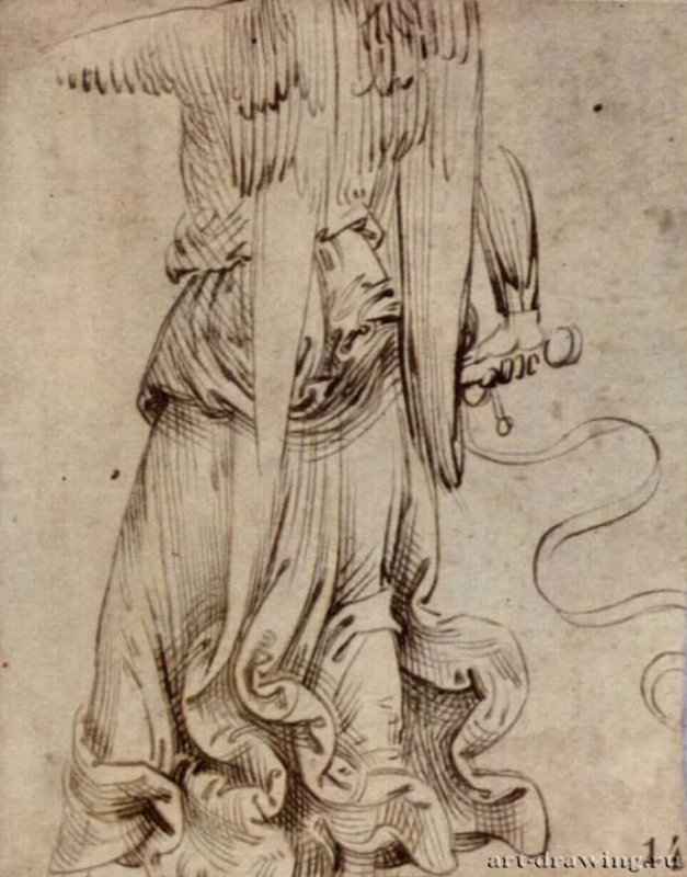 Фигура ангела со спины. 1500 - Пинтуриккио: 150 х 120 мм. Перо коричневым тоном, на бумаге. Милан. Библиотека Амброзиана.