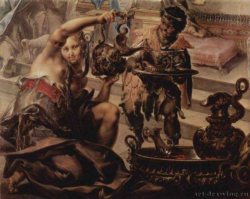 Пир Клеопатры. Фрагмент. 1750 * - Медь, маслоРококоАвстрияСанкт-Петербург. Государственный Эрмитаж