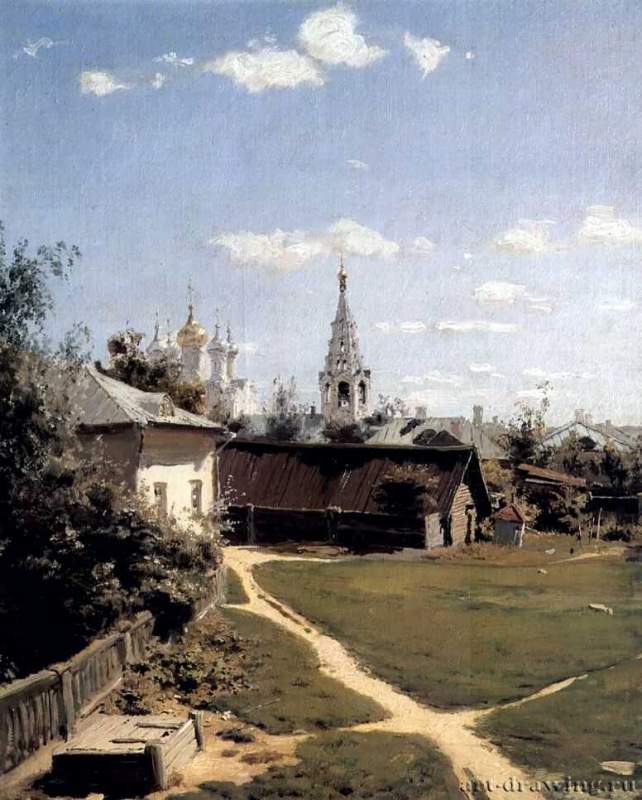 Московский дворик. 1877 - 48,8 x 38,5 смХолст, масло на картонеРеализмРоссияМосква. Государственная Третьяковская галерея