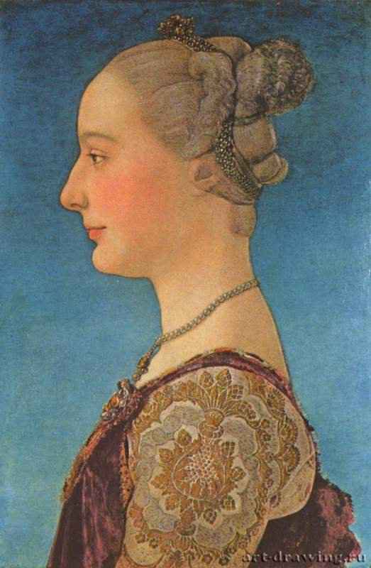 Поллайоло Антонио: Портрет дамы. 1470 -  50 x 34,5 см Дерево Возрождение Италия Флоренция. Галерея Уффици