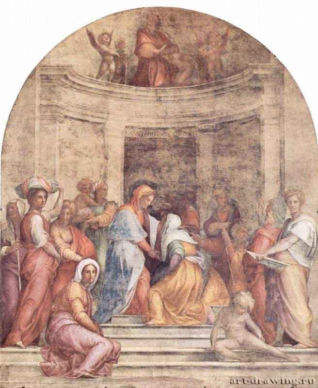 Я. Понтормо: Встреча Марии и Елизаветы. 1514-1516 -  392 x 337 см Фреска Маньеризм Италия Флоренция. Церковь Санта Аннунциата Тосканская школа