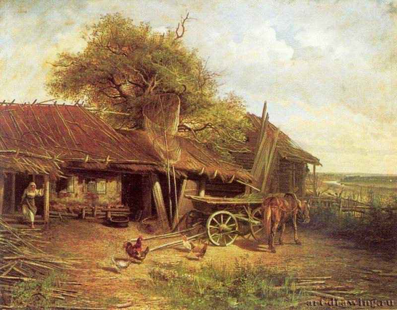 Деревенский двор. 1861 - 80 х 102 смХолст, маслоРоссияСанкт-Петербург. Государственный Русский музей