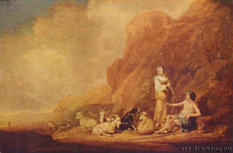 Пастушок и пастушка. 1650 * - 39 x 59,8 смДеревоБароккоНидерланды (Голландия)Будапешт. Венгерский музей изобразительных искусств