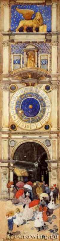 Площадь св. Марка, Венеция (Башенные часы), 1898 - 1899 г. - Акварель, карандаш, бумага. Рокленд (США). Художественный музей Фарнсворфа. Канада.