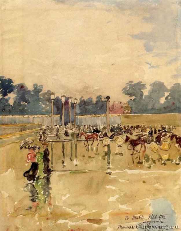 Париж, бульвар под дождем, 1893 г. - Бумага, акварель, карандаш. Частное собрание. Канада.