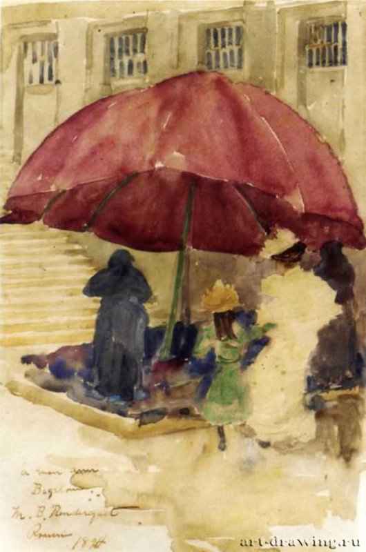 Улица в Руане, 1894 г. - Бумага, акварель, карандаш; 33,02 x 21,59 см. Частное собрание. Канада.