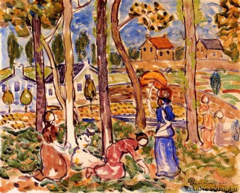 Сбор земляники, 1916 - 1919 г. - Бумага, акварель, пастель; 27,94 x 33,02 см. Частное собрание. Канада.