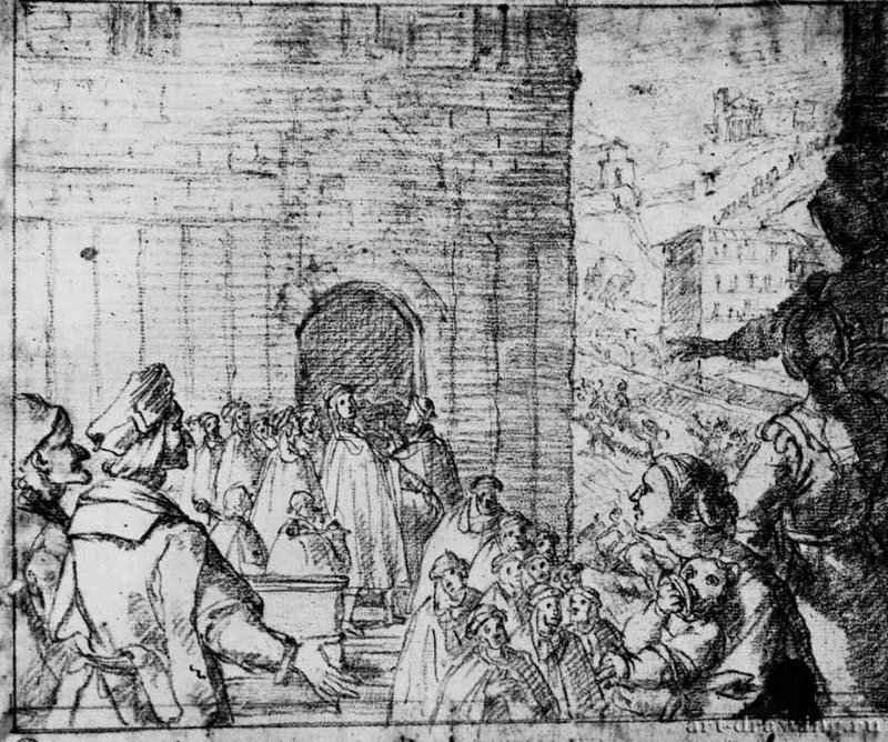 Избрание Буонарроти ди Симонe. 1637 - 210 х 257 мм Сангина на белой бумаге Флоренция Уффици, Кабинет рисунков и гравюр Италия.