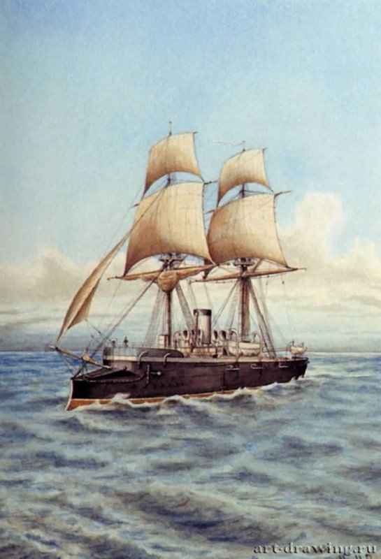 Канонерская лодка "Сивуч", 1885г. - Бумага, акварель; 24 x 17 см. Россия.